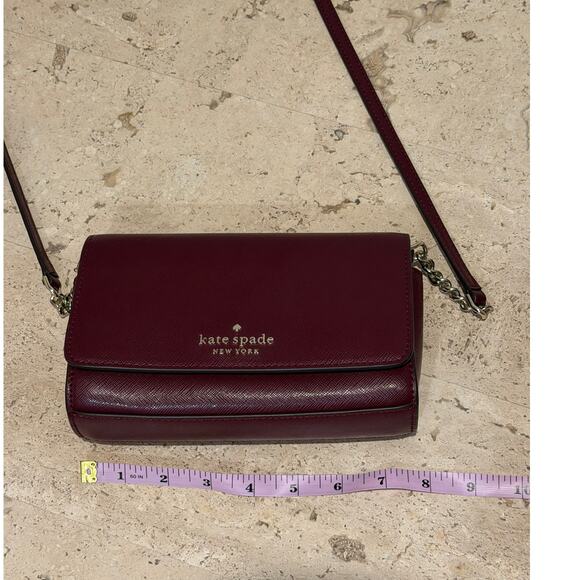 KATE SPADE New York Leather Crossbody Bag Burgundy Classic Structured Womens - Picture 11 of 12
